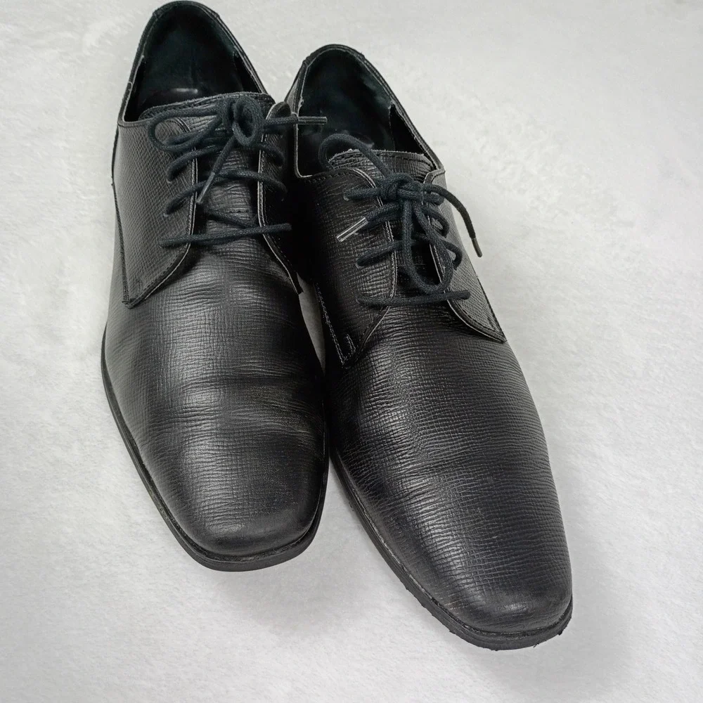 Calvin Klein Brodie Mens Black Textured Leather Oxford Dress Shoes 34F0589 10.5M